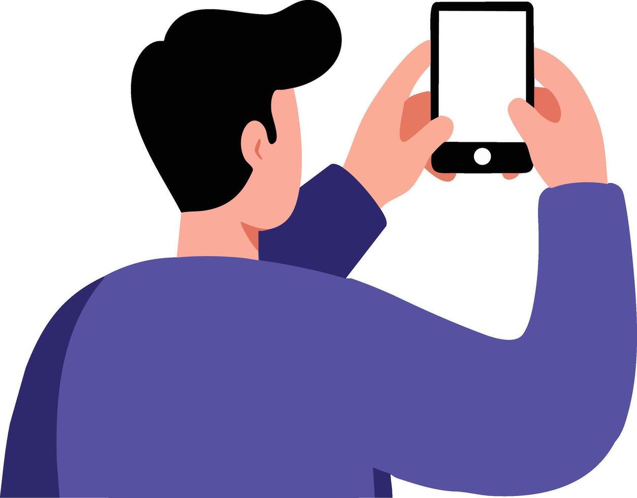 Man taking photo with smartphone in purple jacket illustration technology and lifestyle concept vector