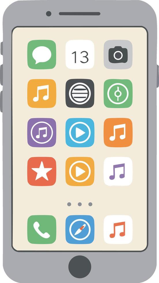 Smartphone device with colorful app icons on screen flat illustration technology communication graphic design vector