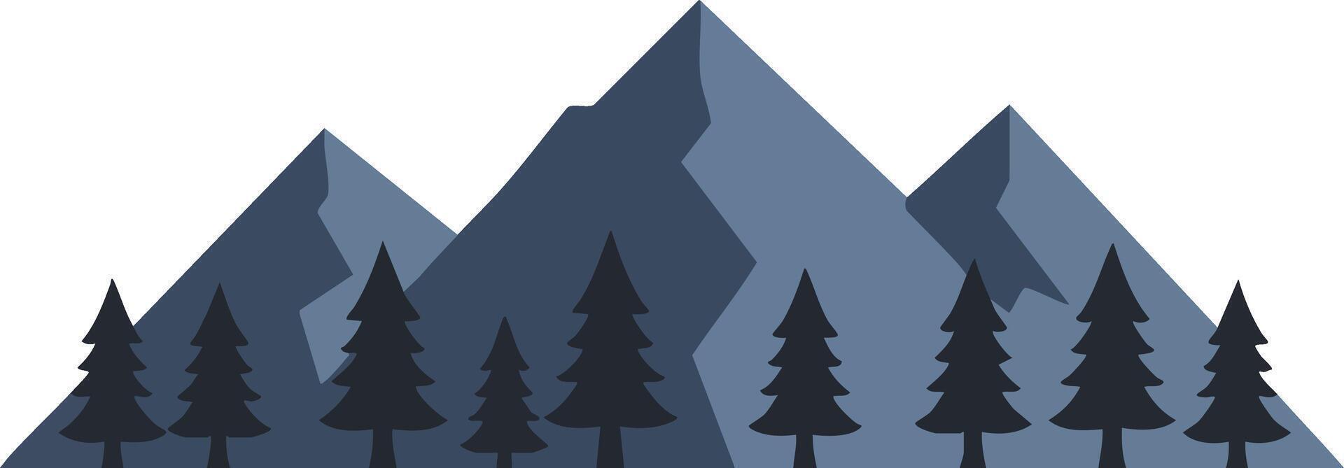 Mountain landscape with pine trees silhouette in dark blue and gray illustration for nature and outdoors design vector