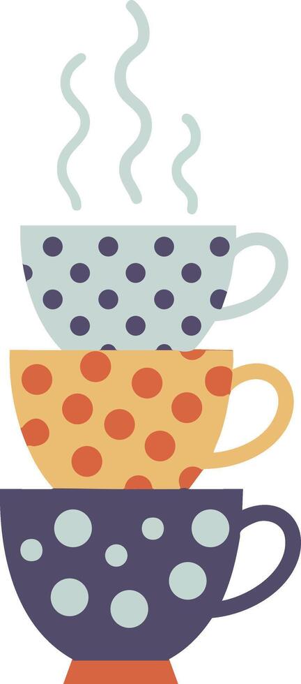 Stacked Polka Dot Coffee Cups with Steam Rising Illustration for Beverage and Lifestyle Design vector
