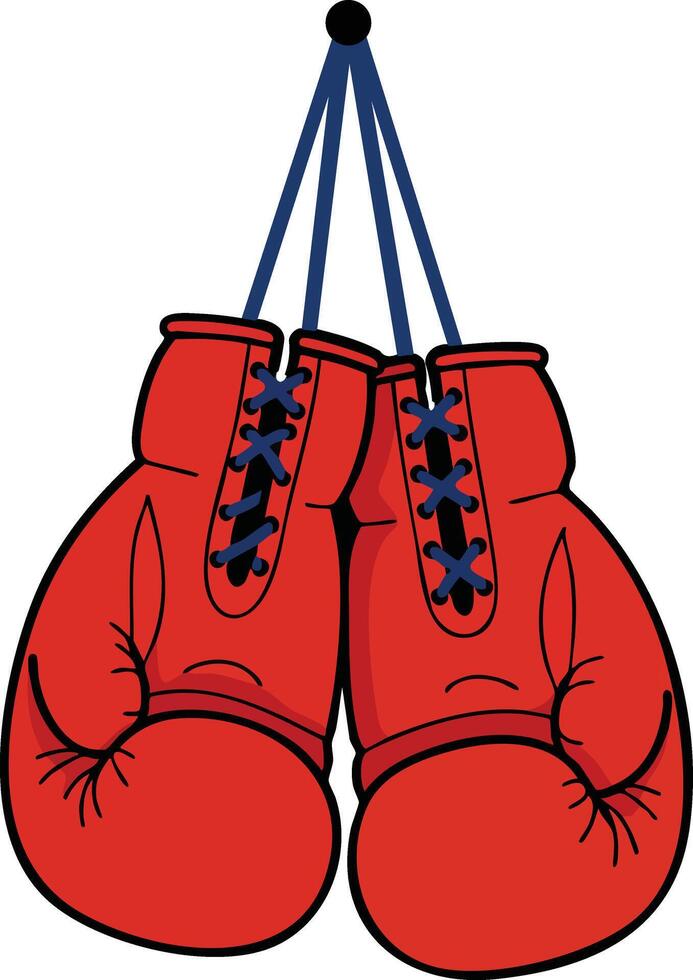 Red boxing gloves hanging by laces in simple illustration design vector