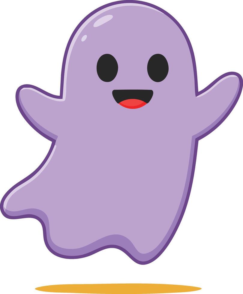 Cute purple ghost character smiling and floating with happy expression in cartoon style illustration vector