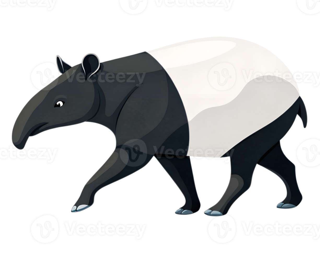 Cartoon Illustration, Tapir, Malayan walking, isolated on a transparent background png