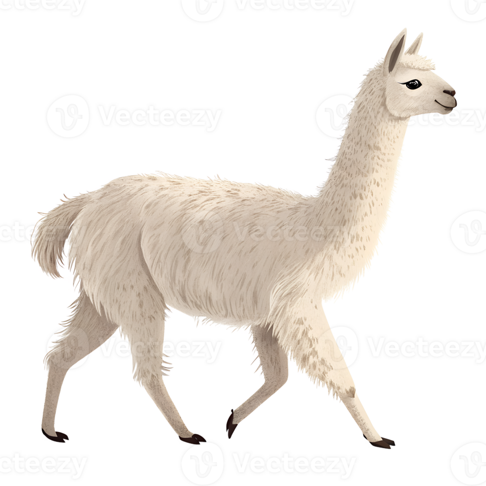 Cartoon Illustration, alpaca walking, isolated on a transparent background png