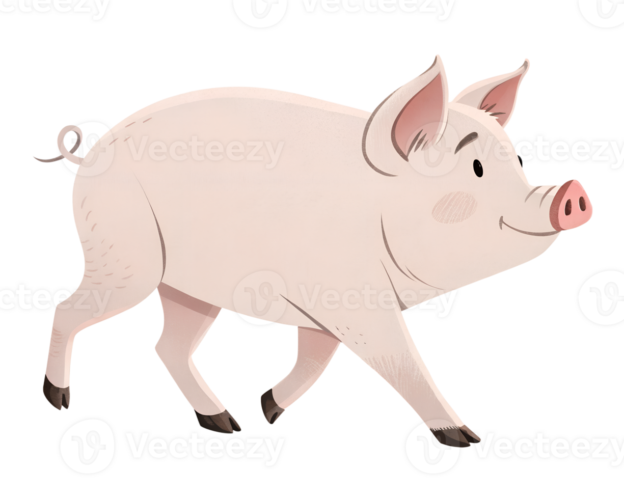 Cartoon Illustration, Pig walking, isolated on a transparent background png