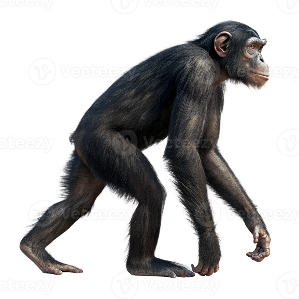 A Bonobo walking, isolated on a transparent background png