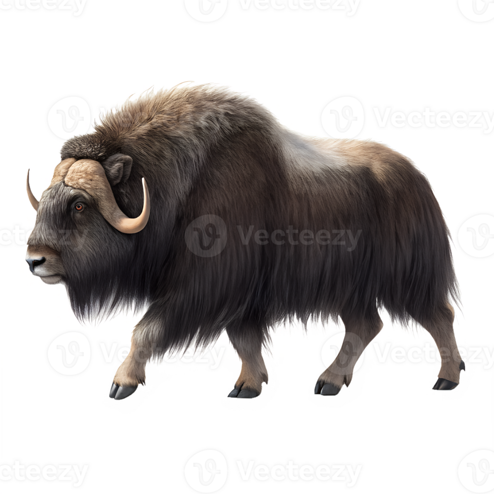 A Muskox walking, isolated on a transparent background png