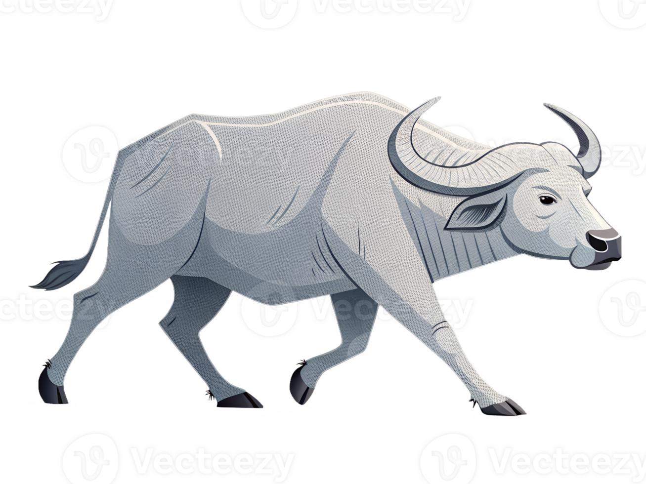 Cartoon llustration, minimalistic thai buffalo walking png