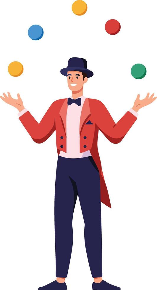 Male Juggler Performing Colorful Ball Juggling Act in Classic Attire Illustration vector