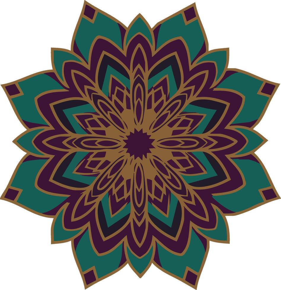 Mandala geometric flower design with teal purple and gold colors illustration for decorative art and design projects vector
