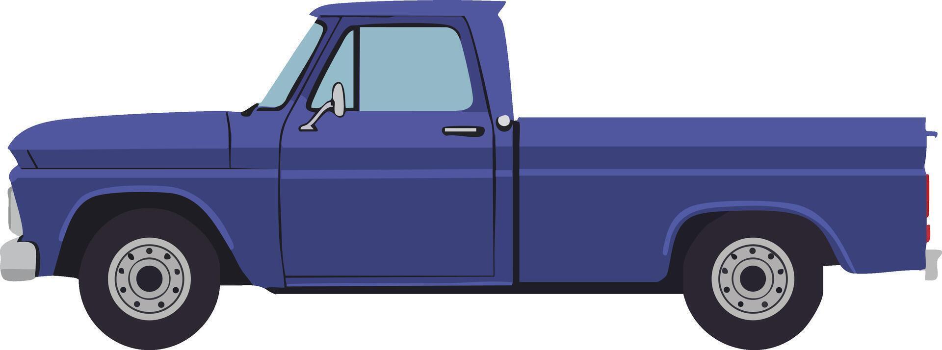 Vintage blue pickup truck side view illustration classic vehicle design vector