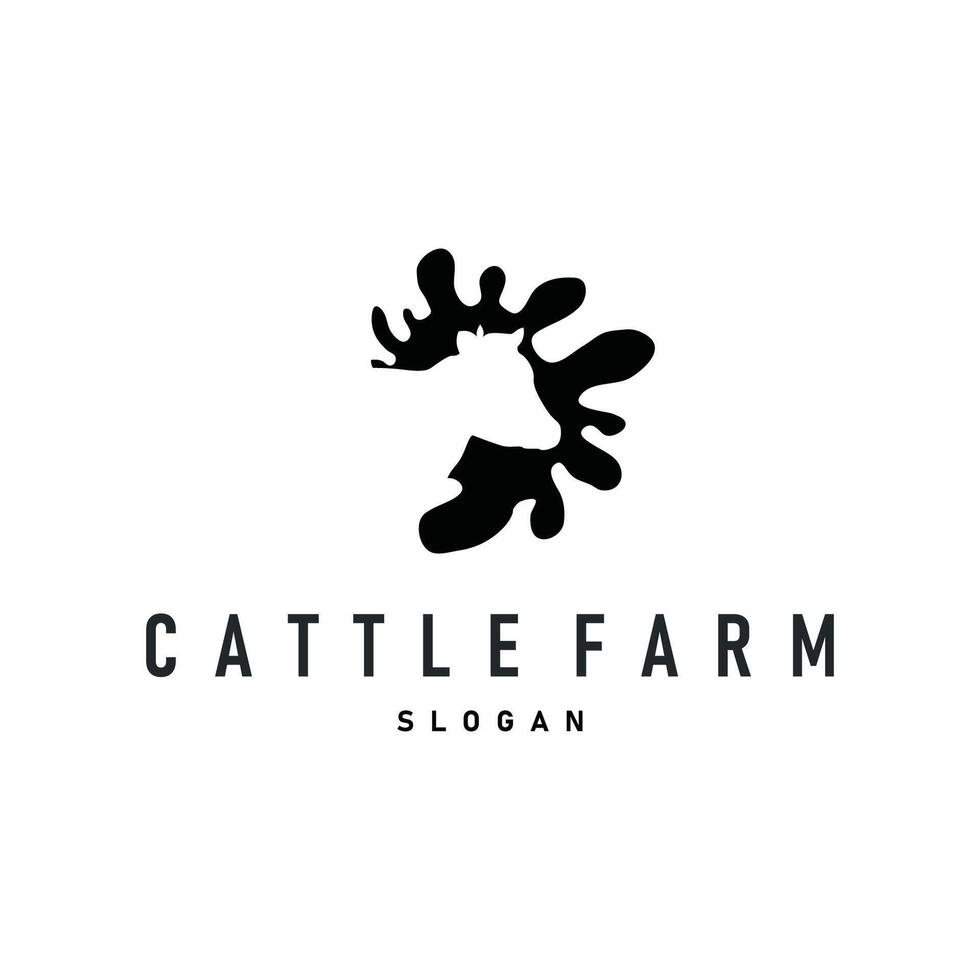 cow logo cattle farm concept with simple concept black silhouette cow animal illustration templet livestock farm symbol vector