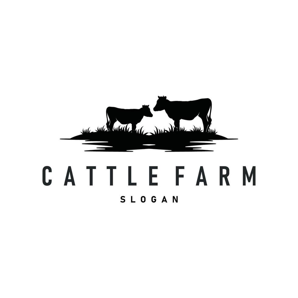 cow logo design cattle farm concept with simple concept black silhouette cow animal livestock farm vector