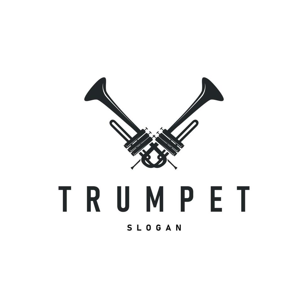 trumpet logo concept design wind musical instrument illustration music melody with black silhouette simple trumpet symbol templet icon vector