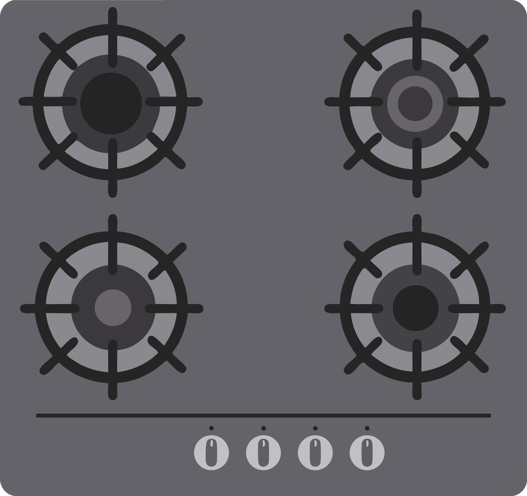 Gas stove with four burners and control knobs modern kitchen appliance illustration vector