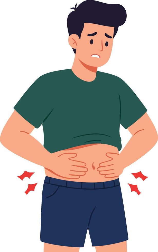 Young man holding stomach in discomfort feeling pain and digestive problem illustration vector