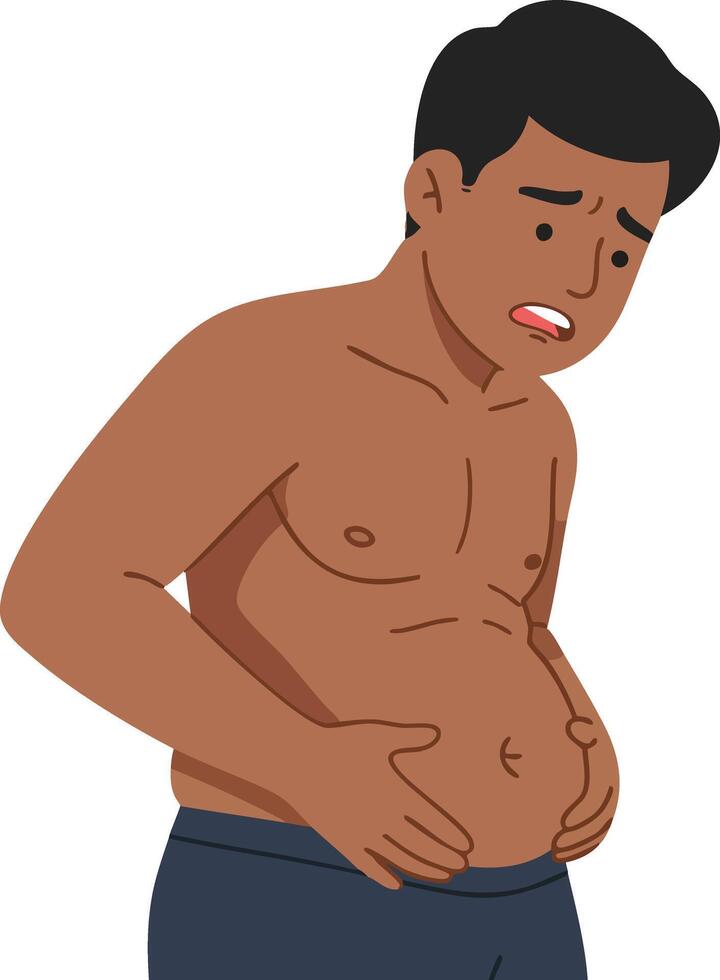 Man Experiencing Stomach Pain and Discomfort Holding His Abdomen in Illustration Style Health Concept vector