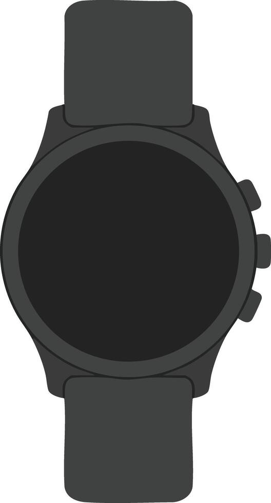 Black modern smartwatch with round screen and silicone strap illustration for technology and lifestyle use vector