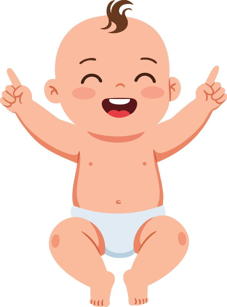 Happy baby with diaper sitting and smiling cheerful infant illustration graphic vector