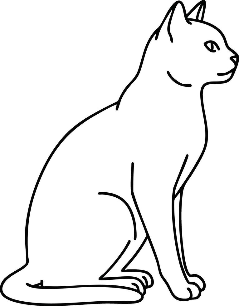 Cat sitting side view simple black line art illustration of feline animal silhouette calm pose vector