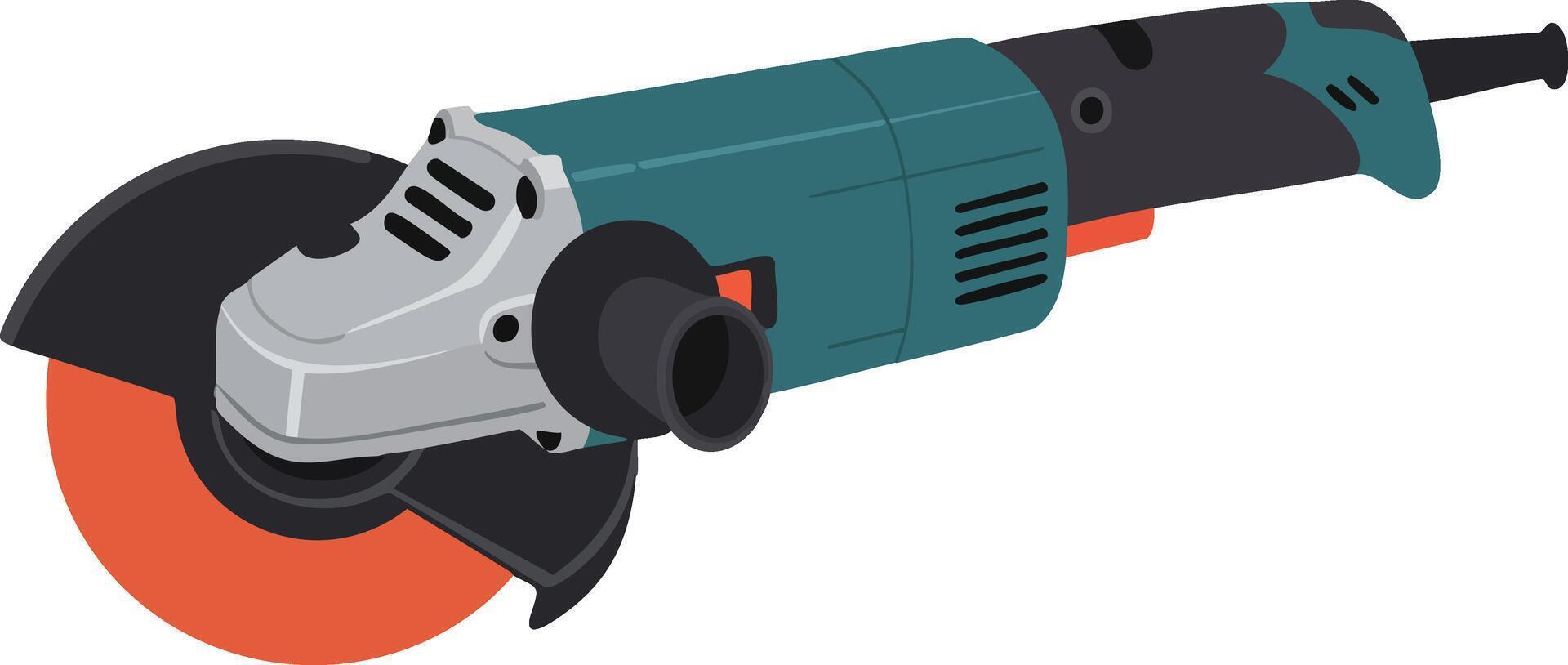 Electric angle grinder power tool with orange blade and teal body for metal and construction work illustration vector