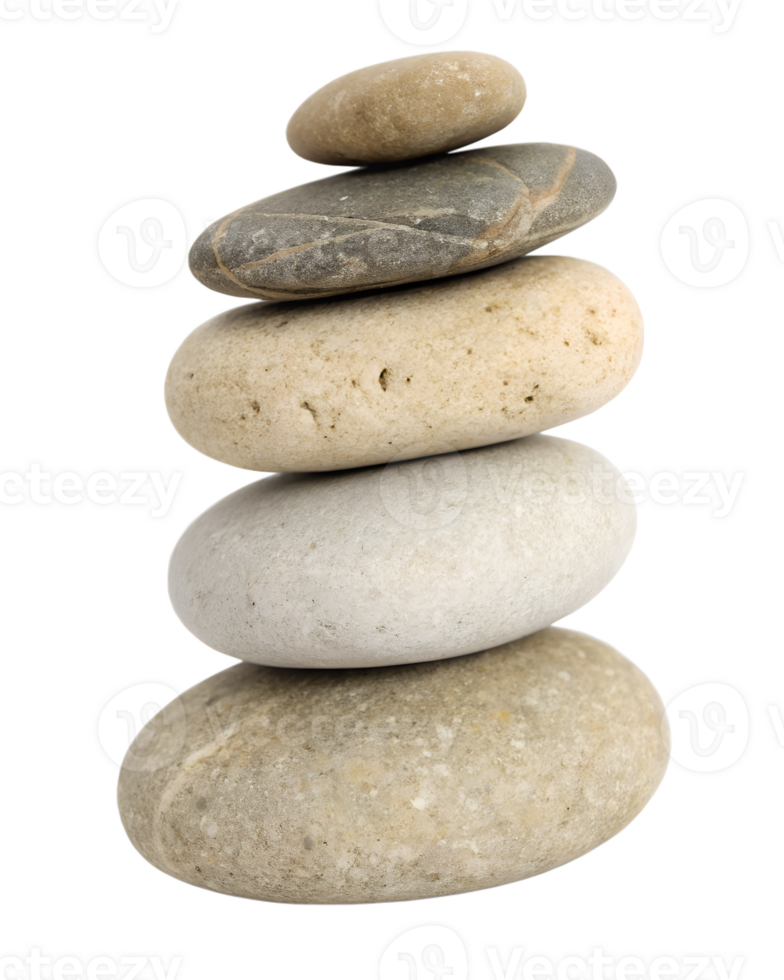 Stack of five smooth stones isolated on transparent background png