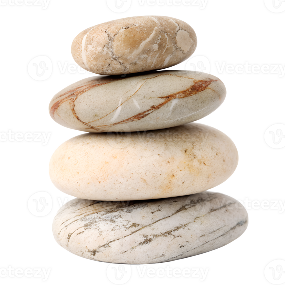 Stack of four smooth stones isolated on transparent background png
