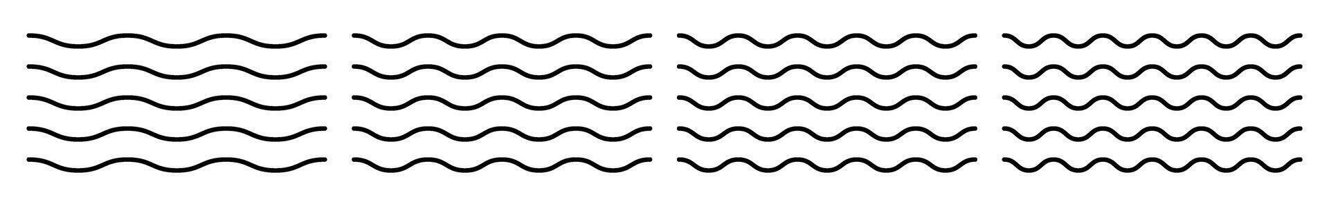 Squiggly wavy line set with curvy editable elements. Flat illustration isolated on white background. vector