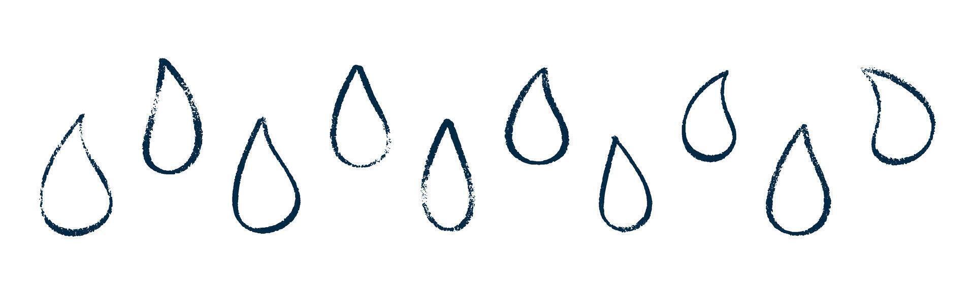 Water drop outline with hand-drawn crayon effect, liquid splash in abstract style. Flat illustration isolated on white background. vector
