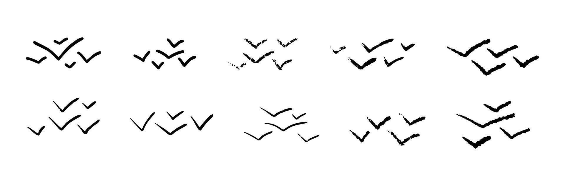Flying bird silhouette with brush stroke texture in crayon style, freedom and nature concept. Flat illustration isolated on white background. vector