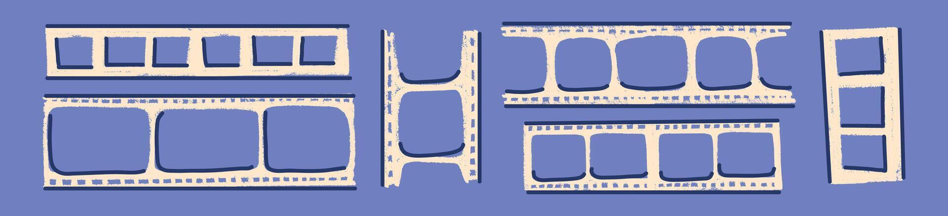 Vintage film strip doodle in hand-drawn crayon style, movie nostalgia design. Flat illustration isolated vector
