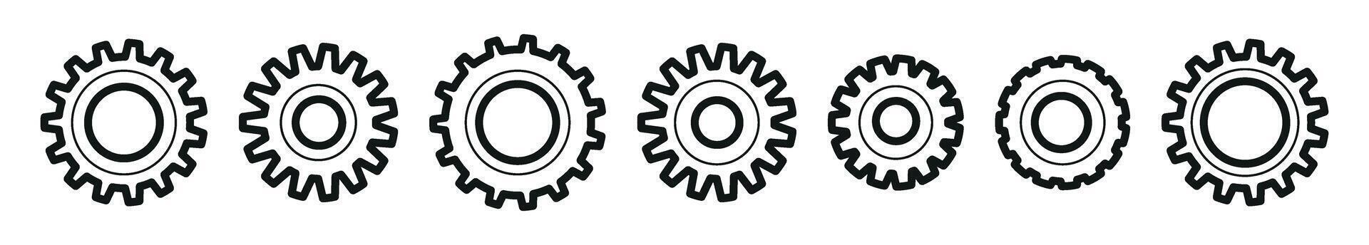 gear set with clockwork mechanism. Factory machine elements and bicycle chain parts. Flat illustration isolated on white background. vector