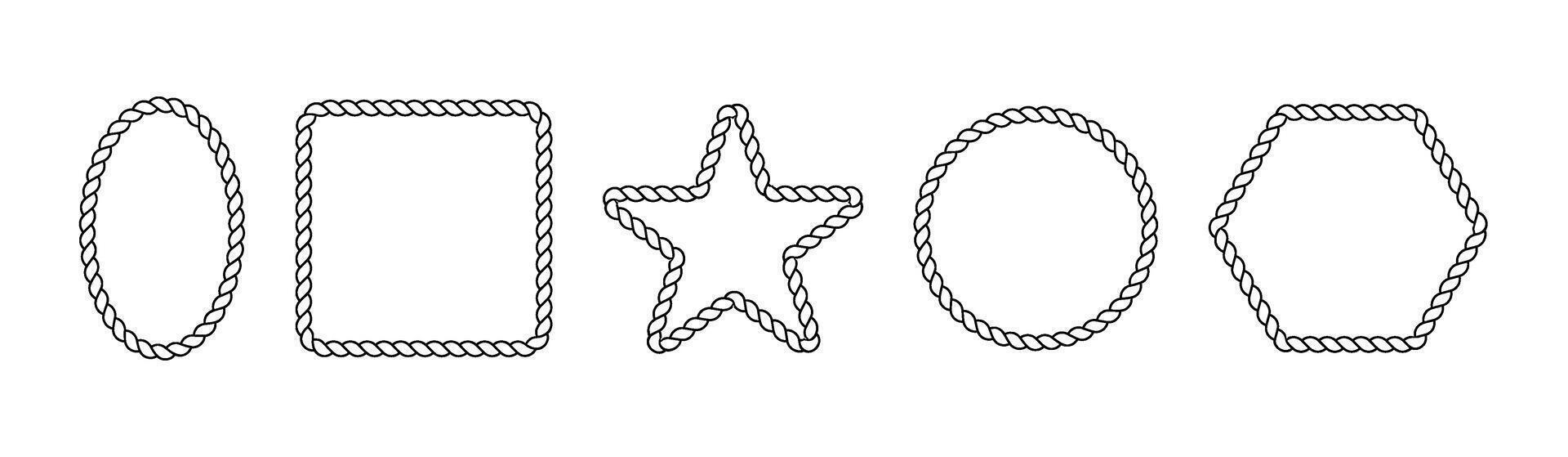 Rope line border with lasso knot and cord texture for marine themes. Flat illustration isolated on white background. vector