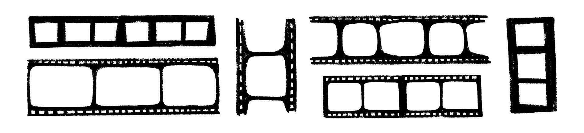 Old-fashioned film roll with crayon texture, cinema history illustration. Flat illustration isolated on white background. vector