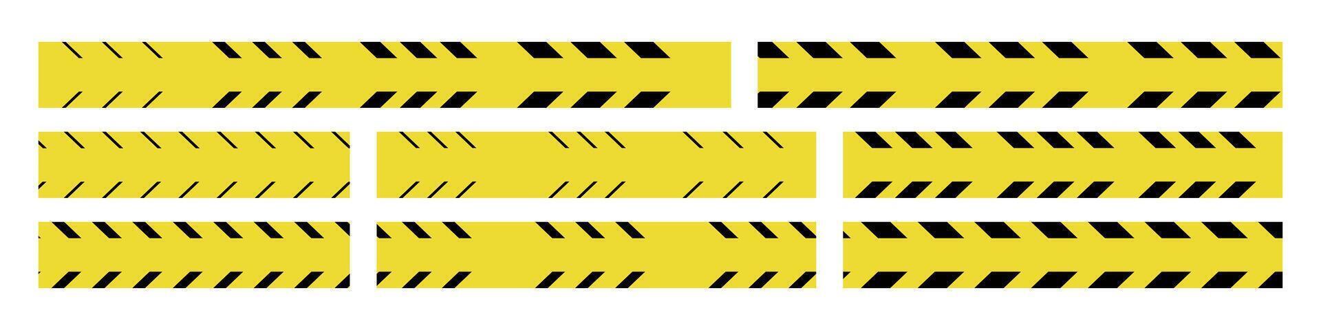 Black danger ribbon with police tape elements. Restricted area and hazard warning symbol. Flat illustration isolated on white background. vector
