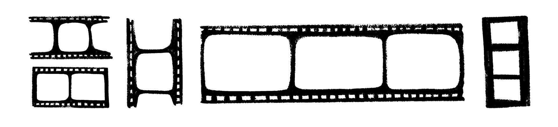 Vintage film roll border with crayon texture, cinema and photography design element. Flat illustration isolated on white background. vector