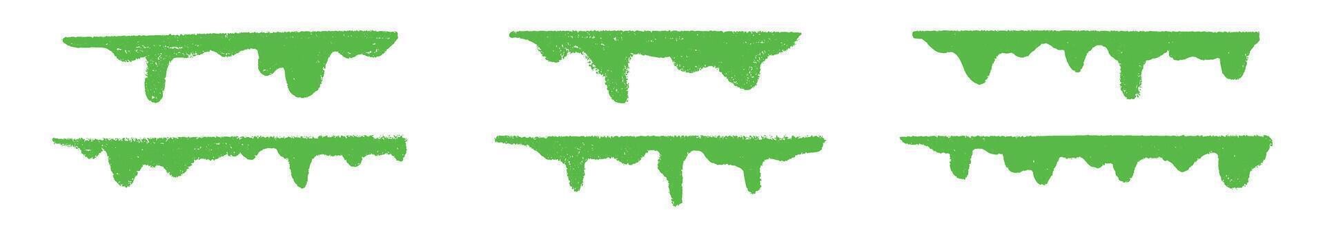 Green slimy snot drip in gross crayon effect, Halloween disgusting element. Flat illustration isolated on white background. vector