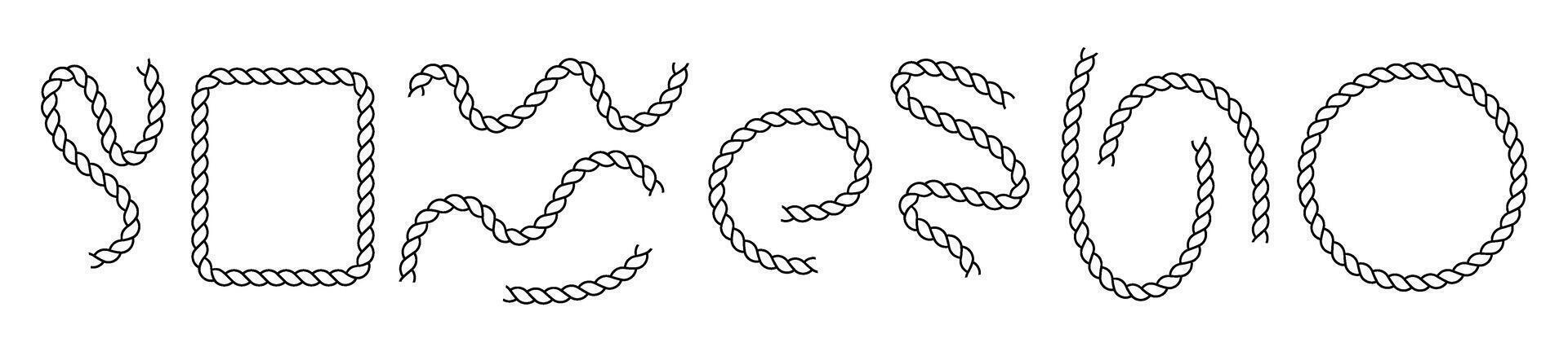 Nautical rope frame with circular braid pattern. Round border design with sea knot texture. Flat illustration isolated on white background. vector