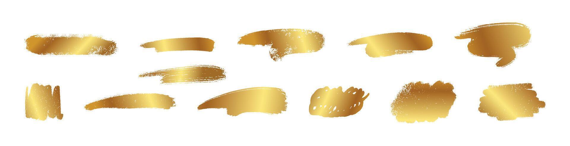 Golden smear effect with sparkle powder. Metallic paint strokes and celebration background. Flat illustration isolated on white background. vector