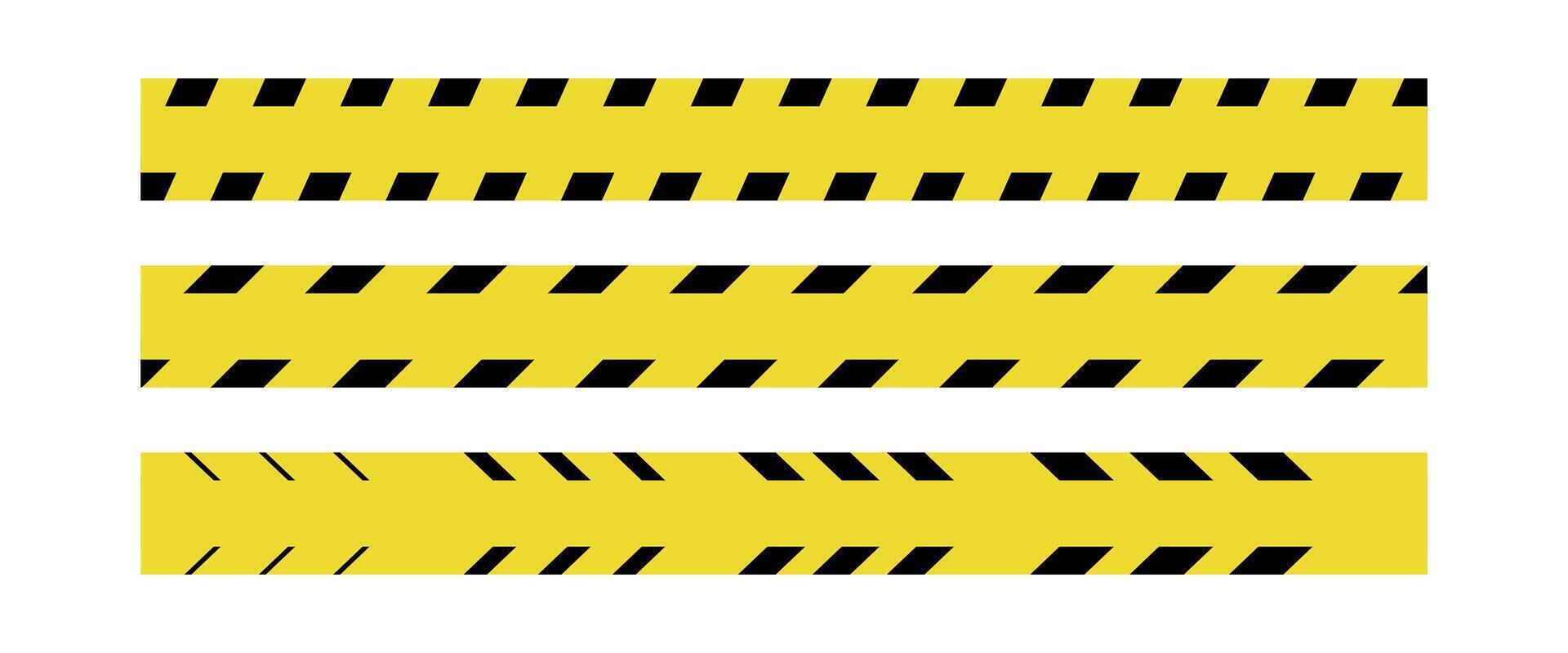Black and yellow caution tape warning sign. Safety barrier and construction line pattern. Flat illustration isolated on white background. vector