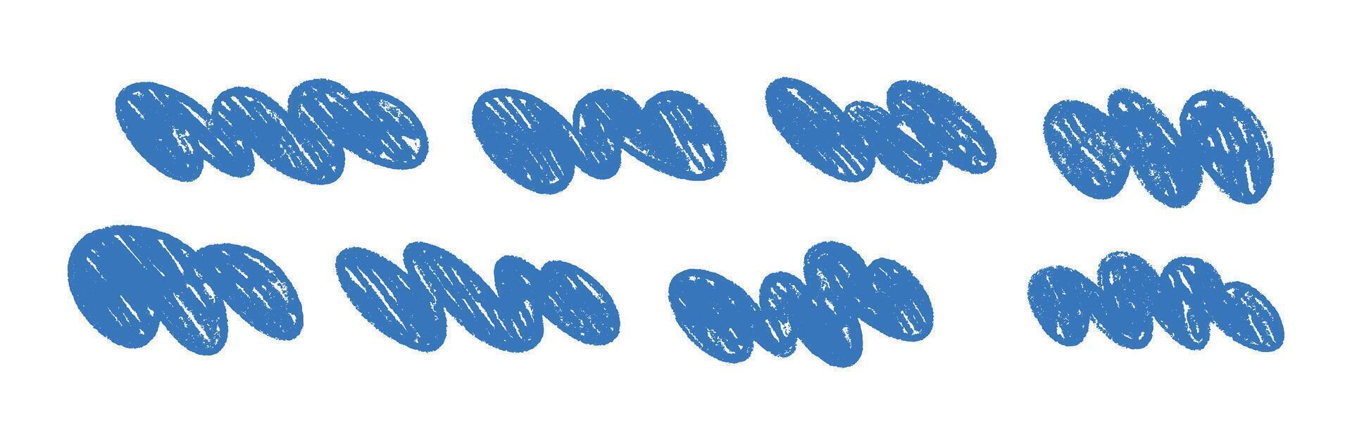 Doodle chalk clouds with baby blue sky. Childish pastel and weather elements. Flat illustration isolated on white background. vector