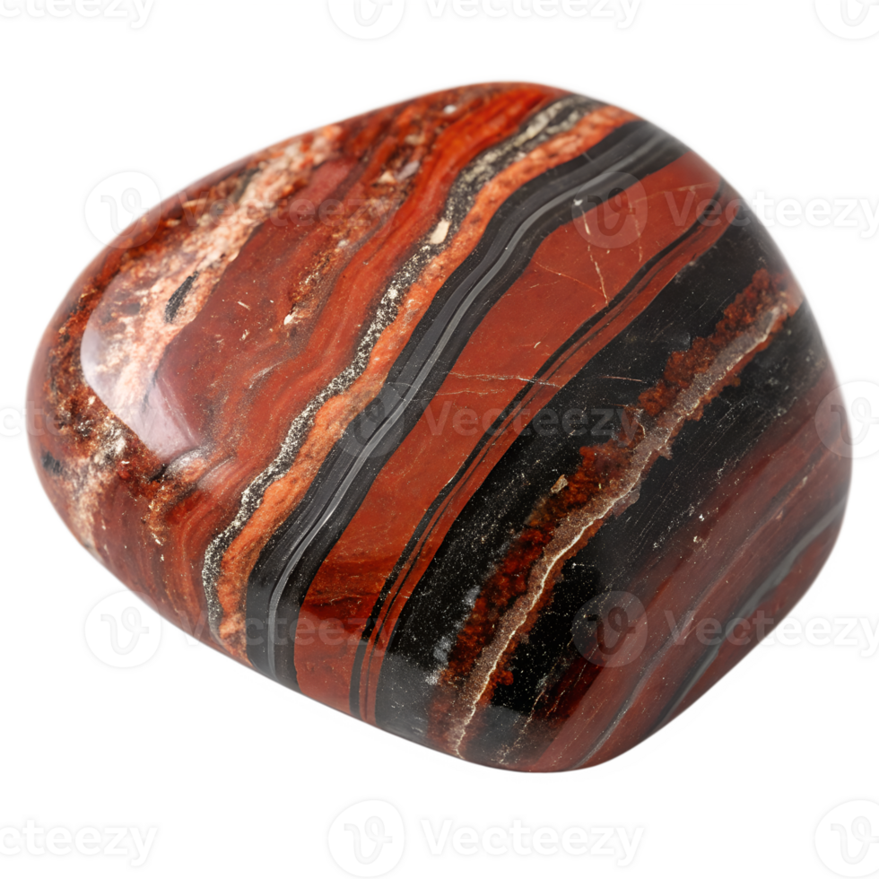 A red and black striped rock combining jasper and ironstone layers. Isolated on transparent background png