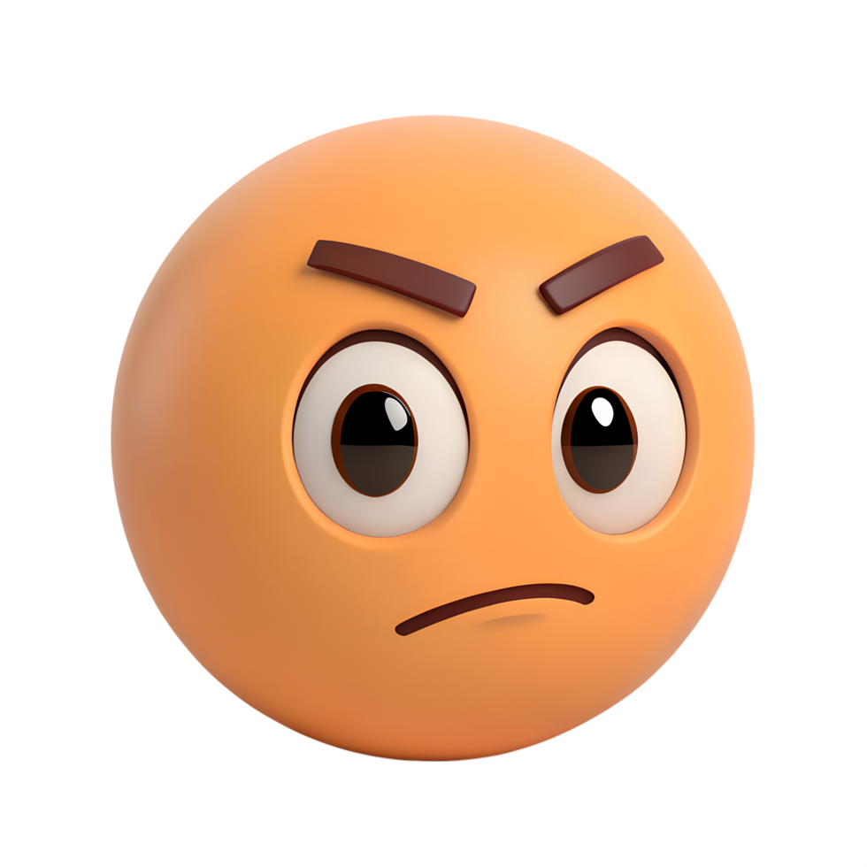 3D icon, A pale orange emoticon with narrowed eyes, pursed lips, and a skeptical expression png