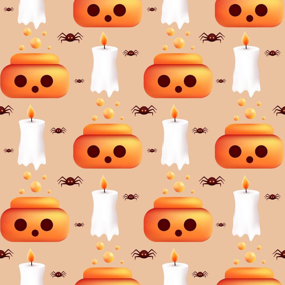 Happy Halloween seamless pattern. Scary pumpkin with potion, candles and spiders. Holiday illustration vector
