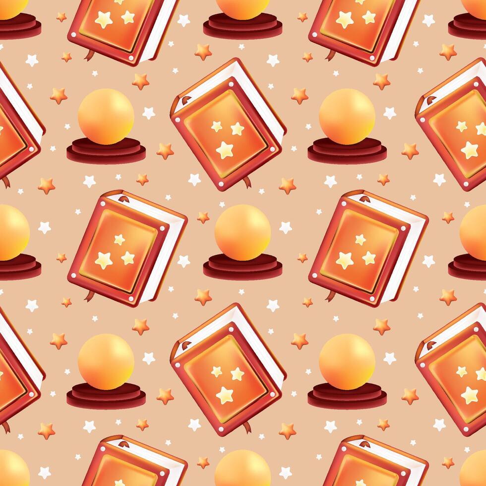 Happy Halloween seamless pattern. Book and magic ball. Holiday illustration vector