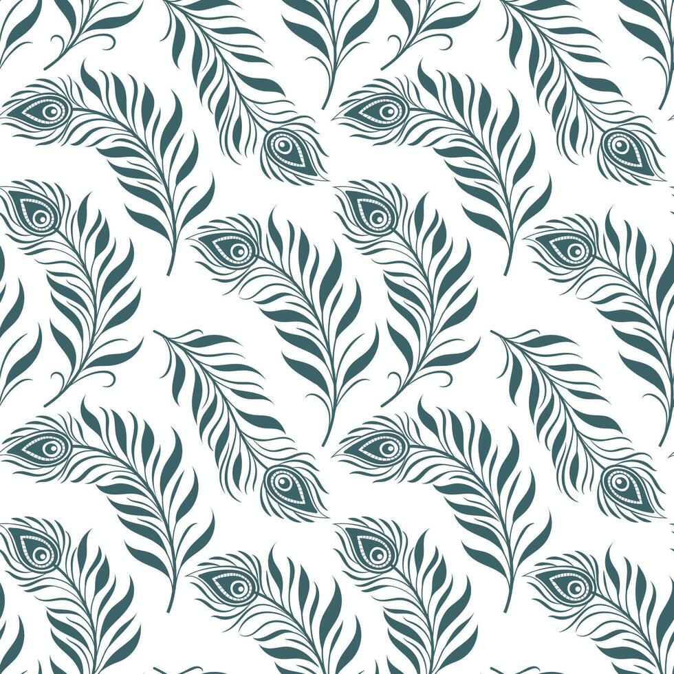 Seamless pattern with artistic green peacock feathers design Vintage peacock pattern vector