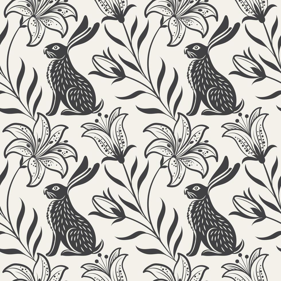 Seamless floral pattern with rabbit floral pattern in spring for Wedding, anniversary, birthday and party. Design for banner, poster, card, invitation and scrapbook vector