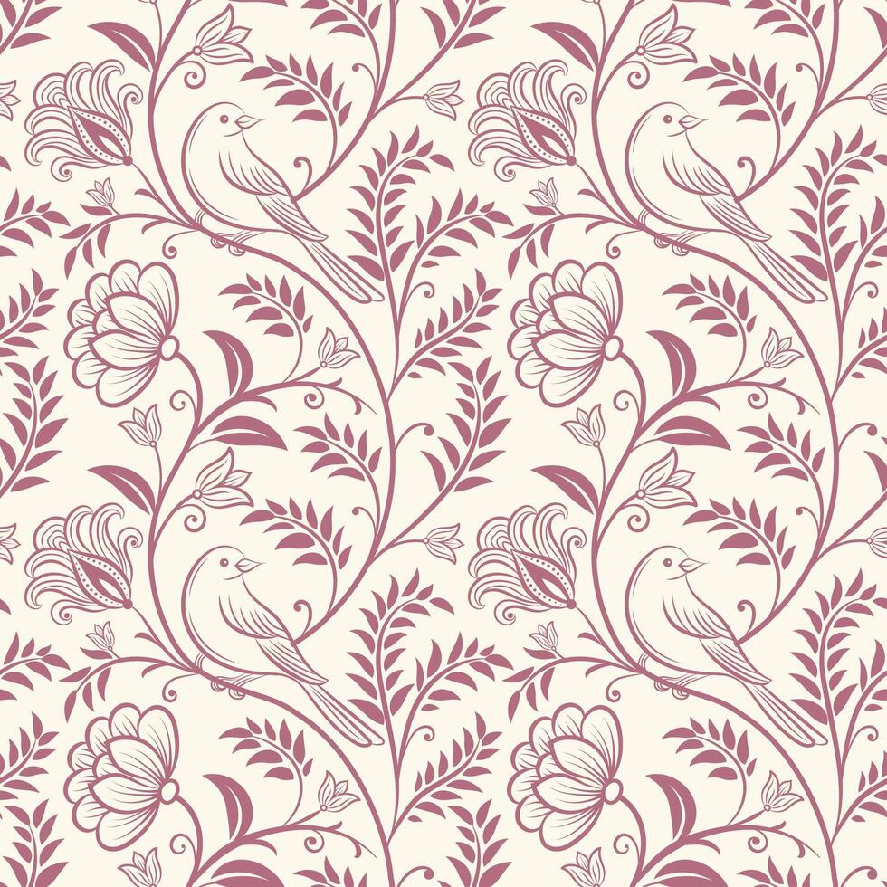 Floral seamless pattern with garden flowers design and bird vector