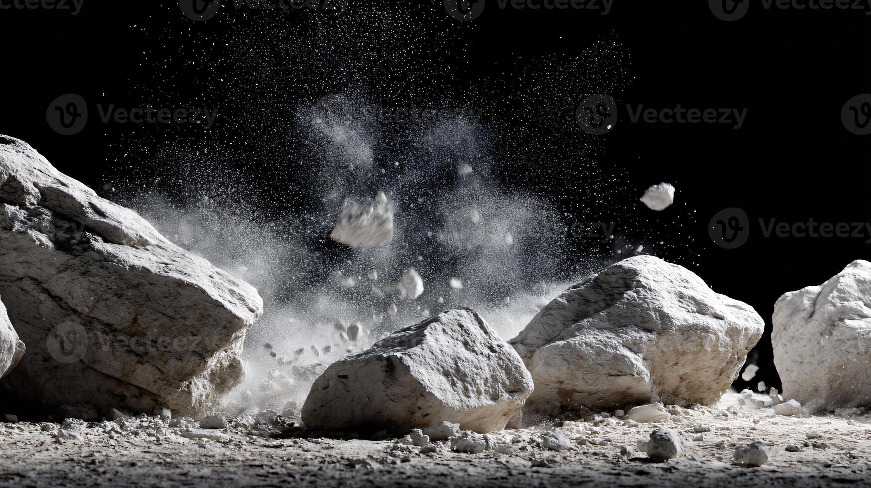 Dynamic White Rocks and Stones Falling Scene for Creative Projects photo