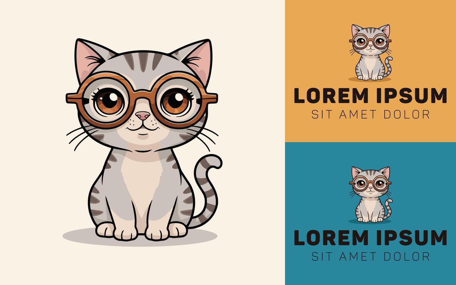 chibi kawaii icon featuring cat with stylish glasses vector